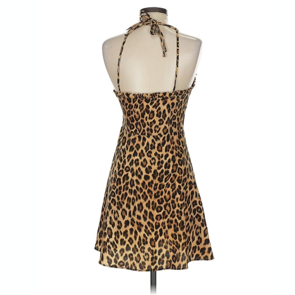 Zara Leopard Cheetah Animal Print Mini Dress Button Detail Ruffle Size Small - Picture 3 of 8